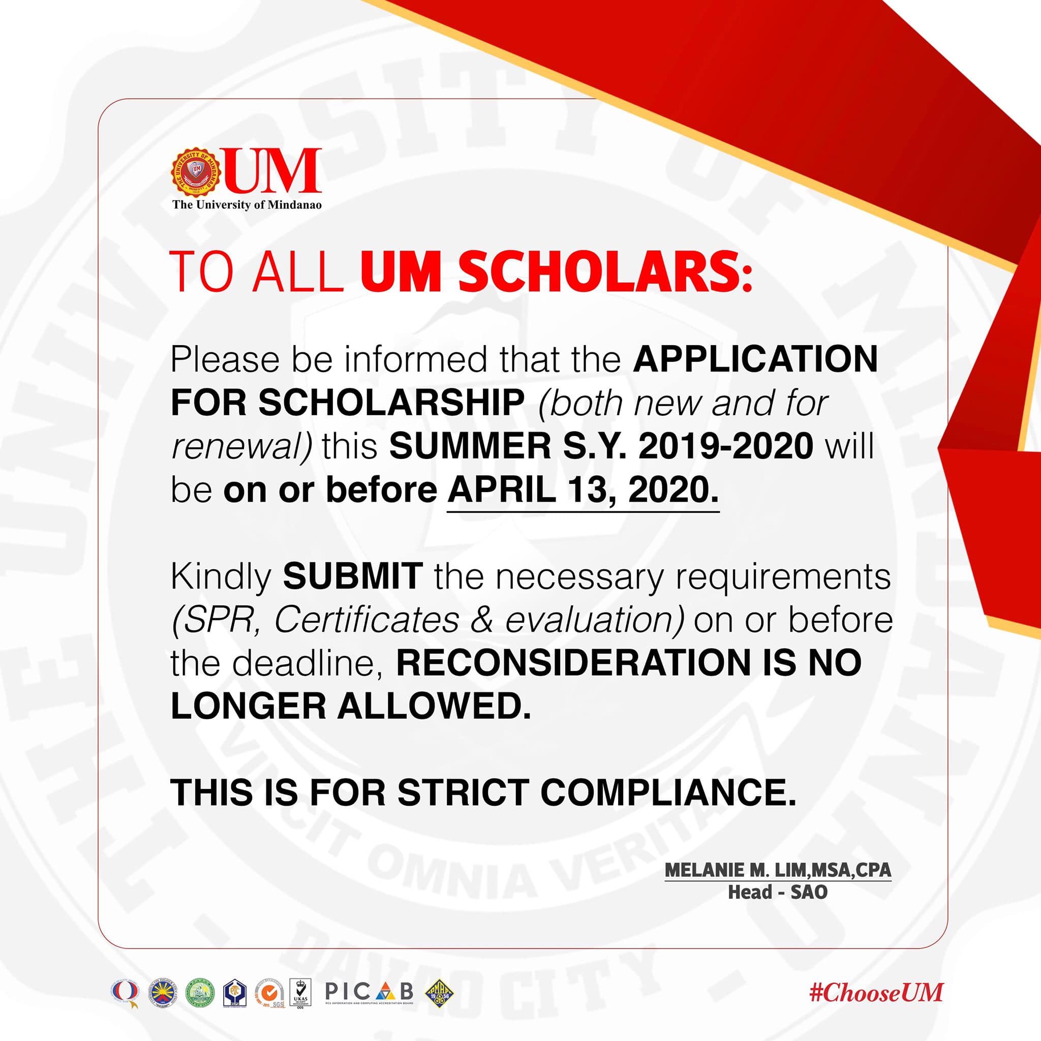 Reminders for our scholars