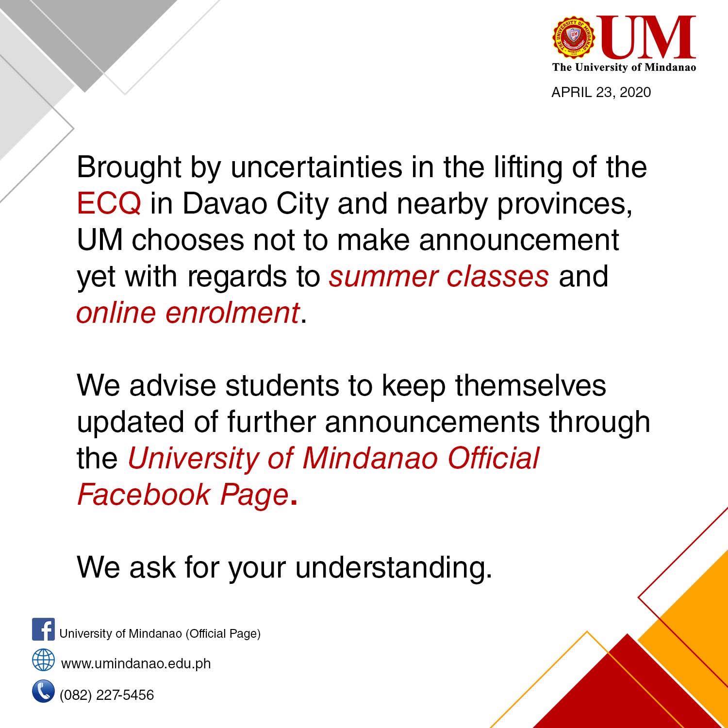 Advisory regarding posting of schedules and enrollment