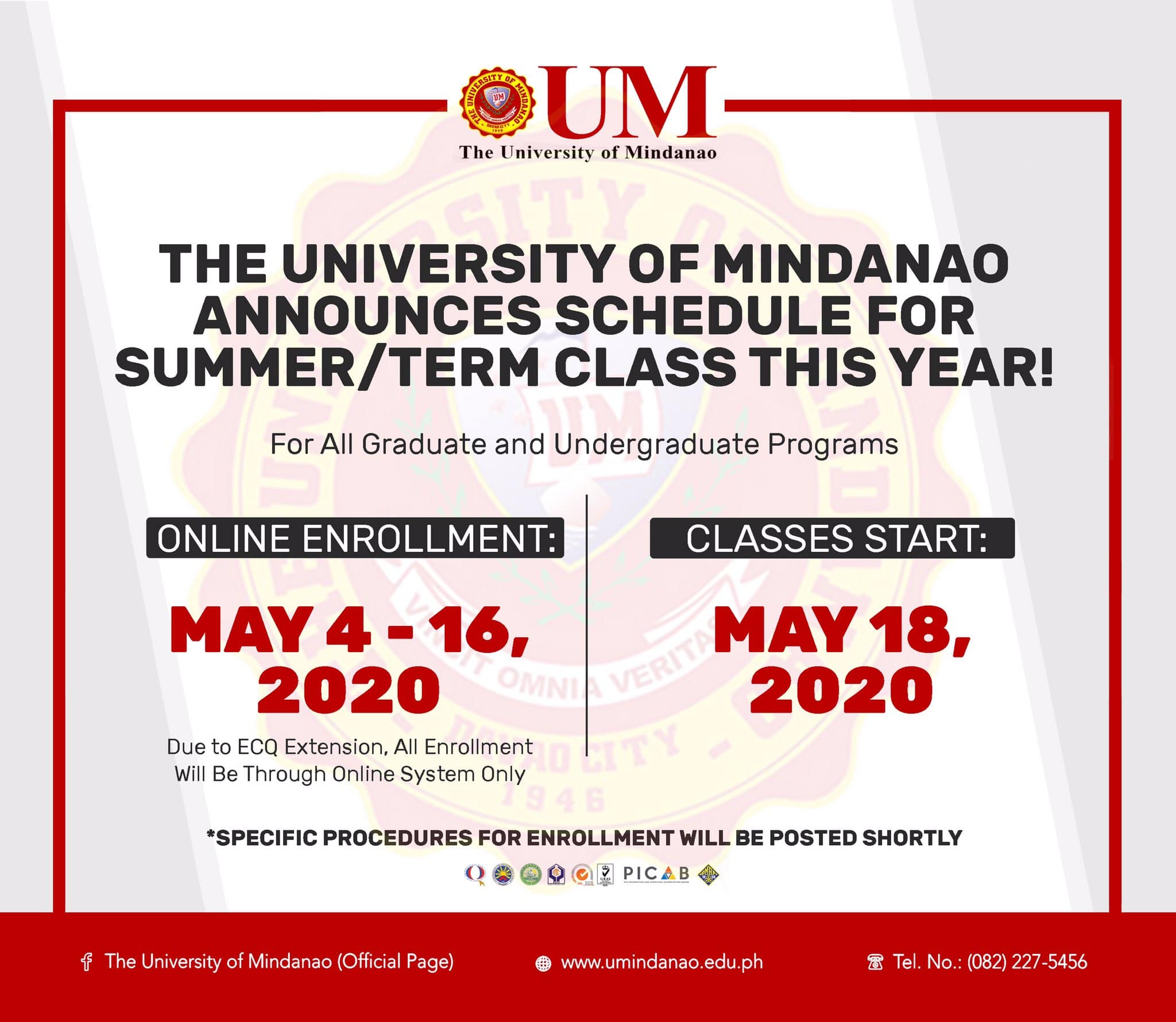Announcement for SUMMER ENROLLMENT and SUMMER CLASSES