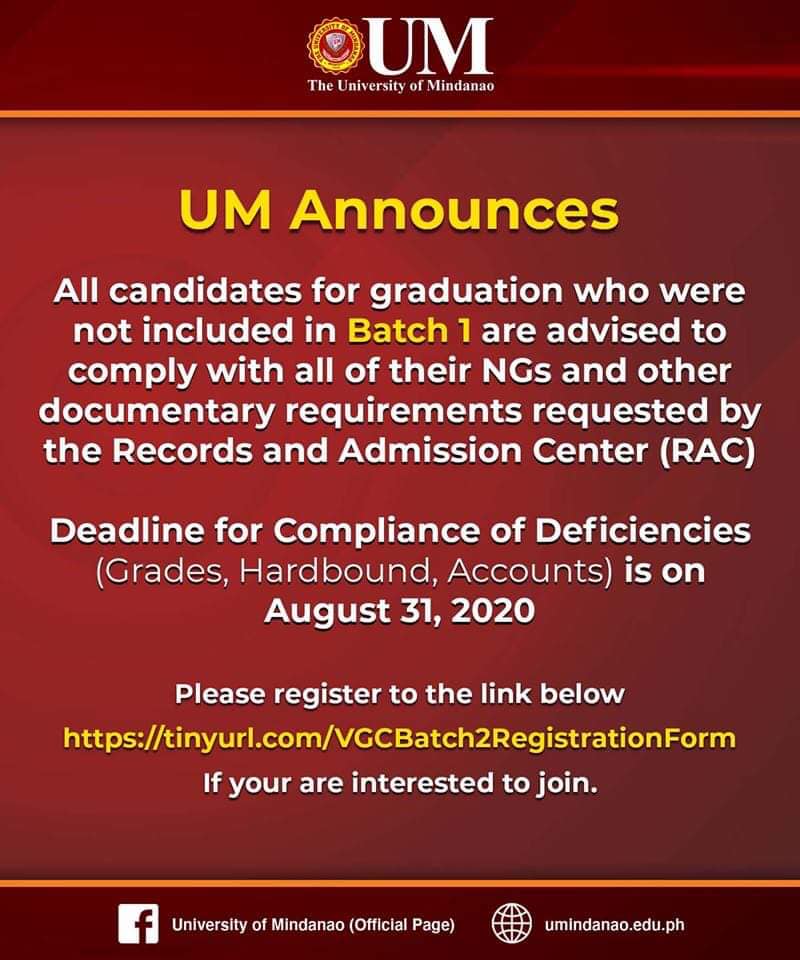 Announcement for Candidates for the Batch 2 Virtual Graduation Ceremonies