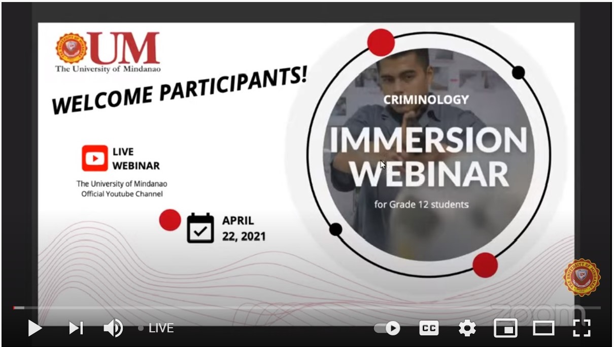 Immersion webinar for Grade 12 students interested in the BS Criminology Program