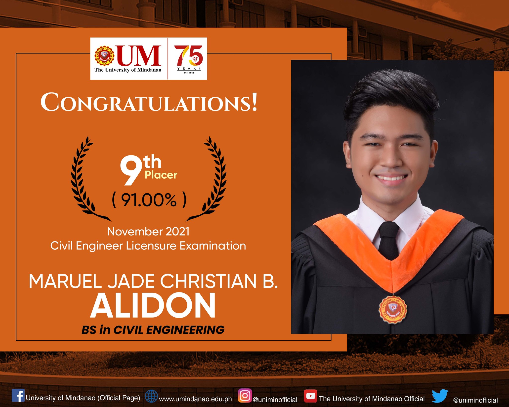 UM posts topnotcher in November 2021 Civil Engineer Licensure Exam