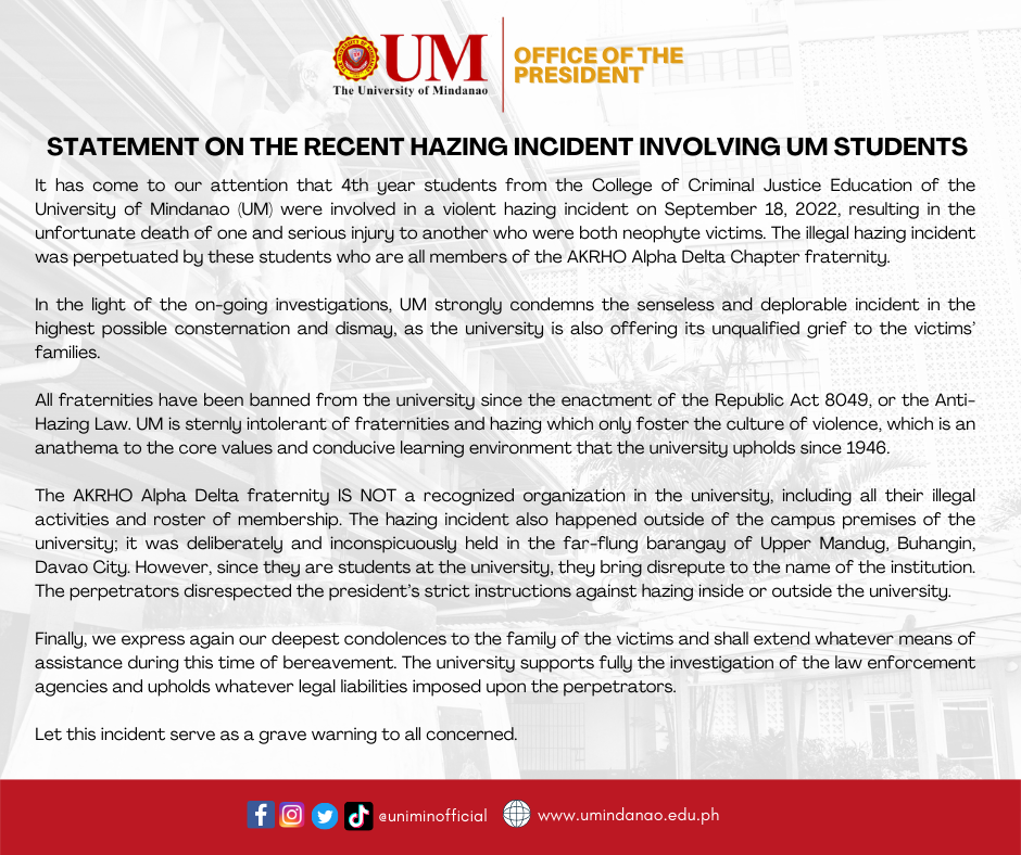 UNIVERSITY STATEMENT