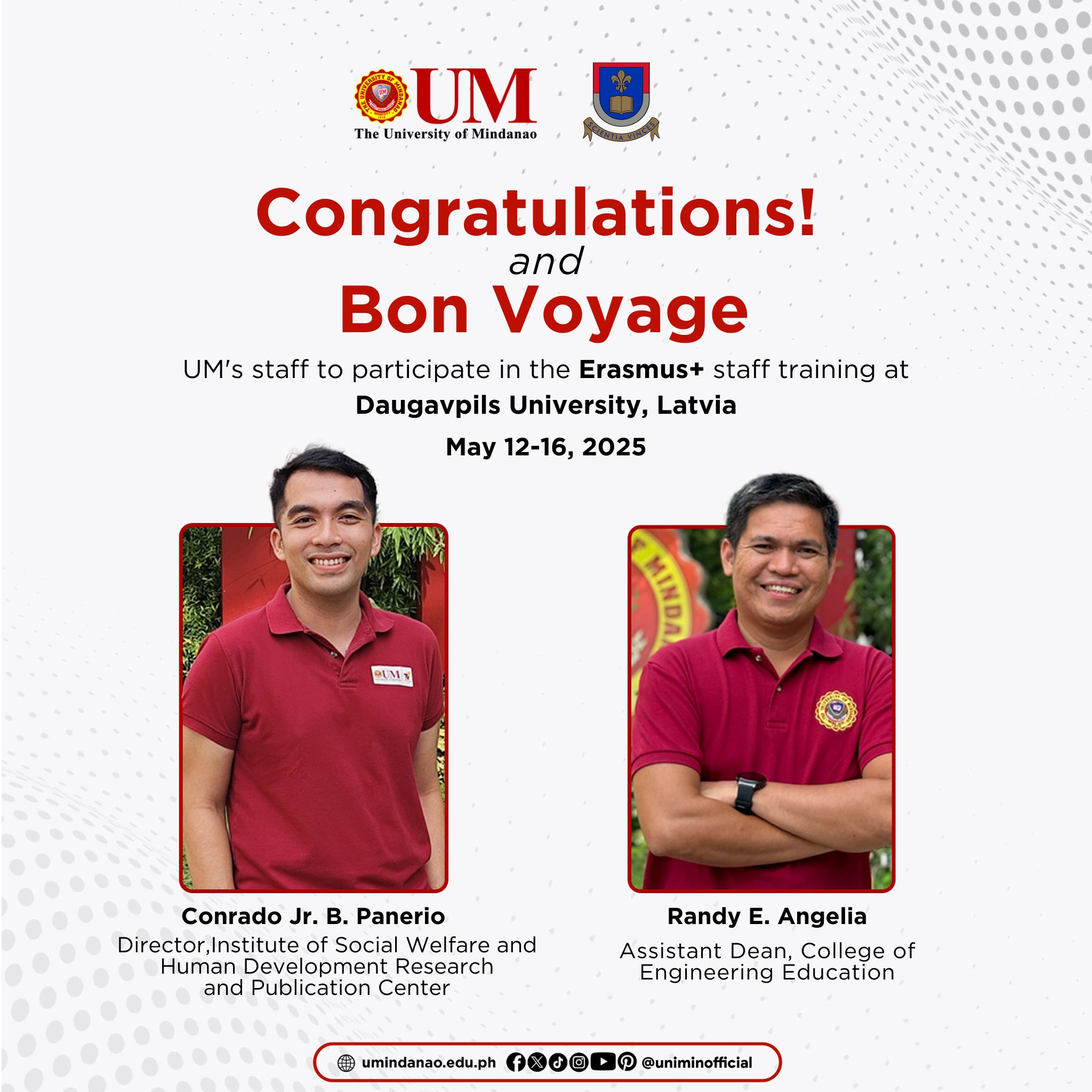 UM sees off two ERASMUS trainees to Europe