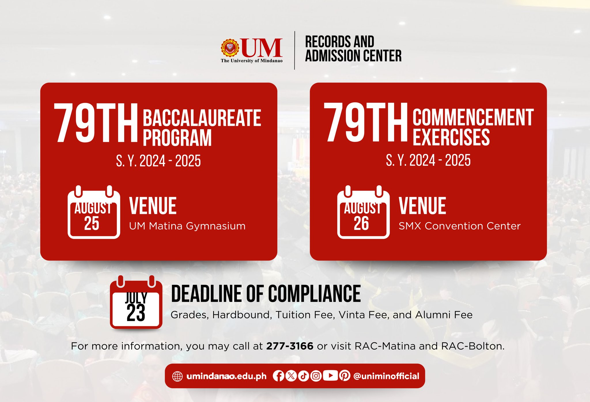 Announcing the schedule for the 79th Graduation Exercises