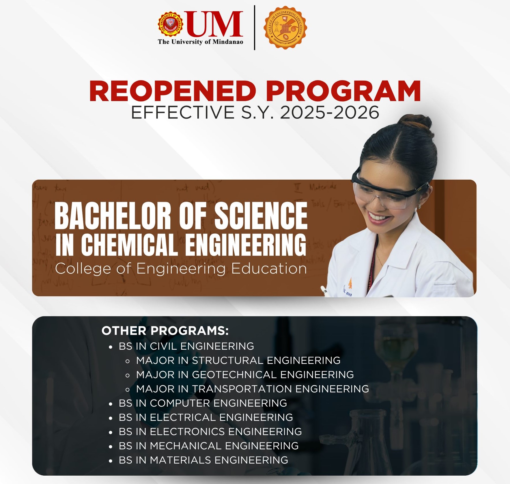 UM Reopens the Bachelor of Science in Chemical Engineering program