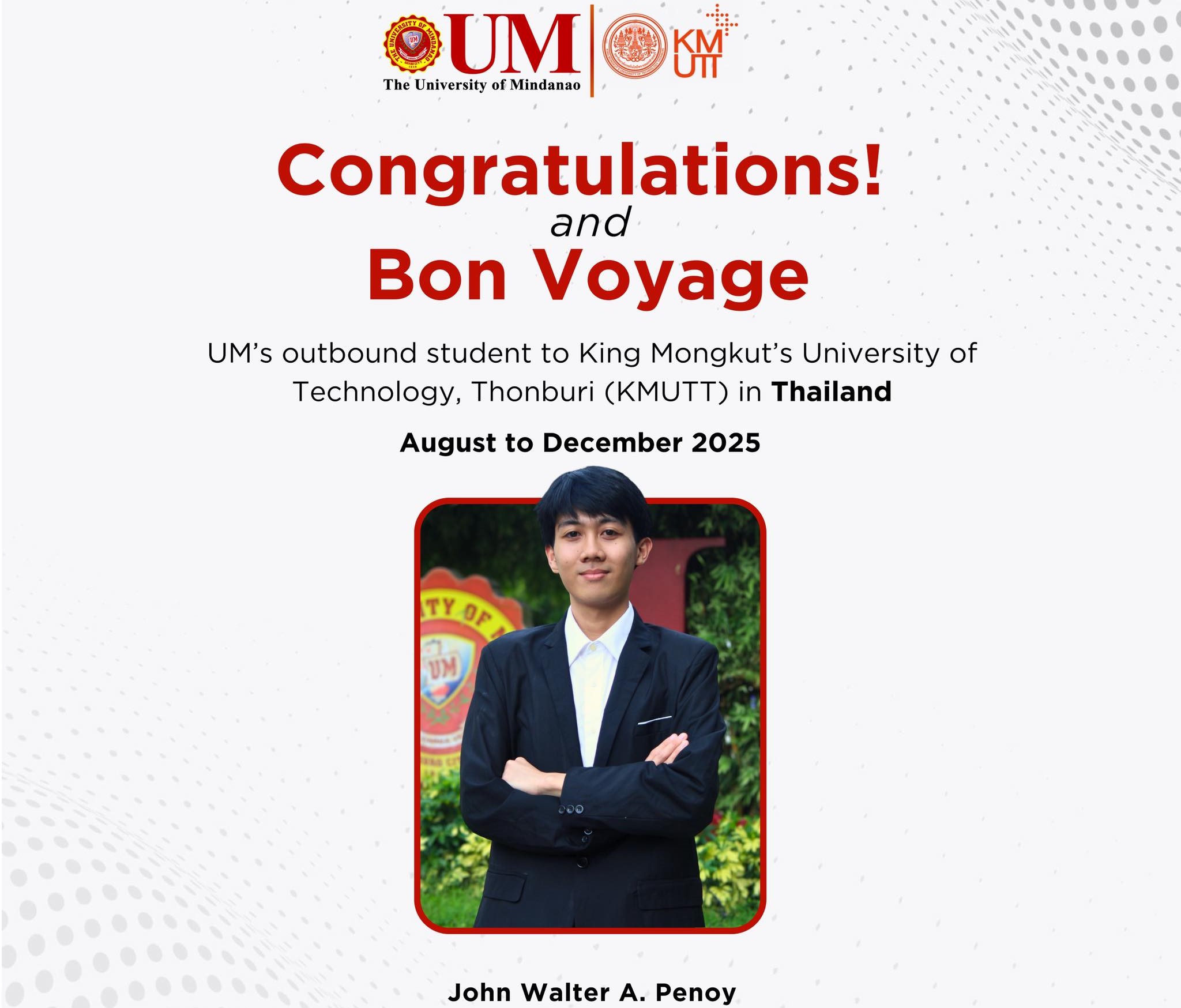 UM sends off CEE student for AIMS scholarship to world-class Thai university